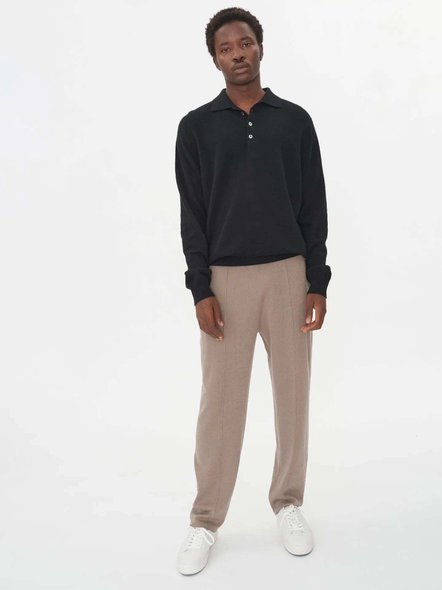 Men's Cashmere Polo Sweater Black - Gobi Cashmere