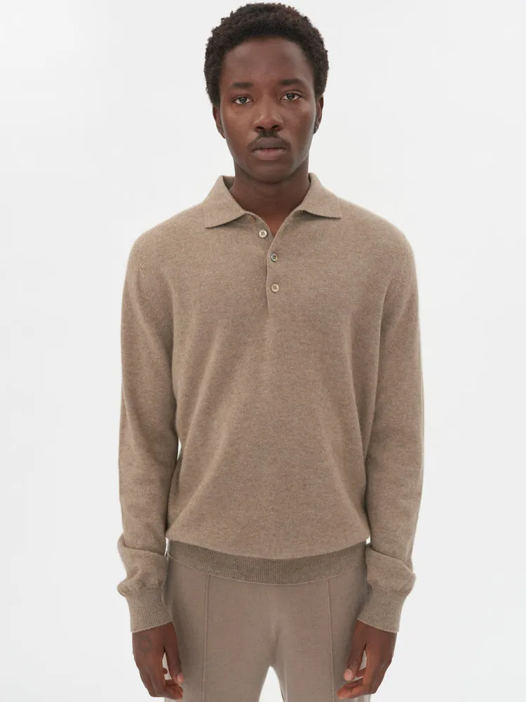 Men's Cashmere Polo Sweater Taupe - Gobi Cashmere