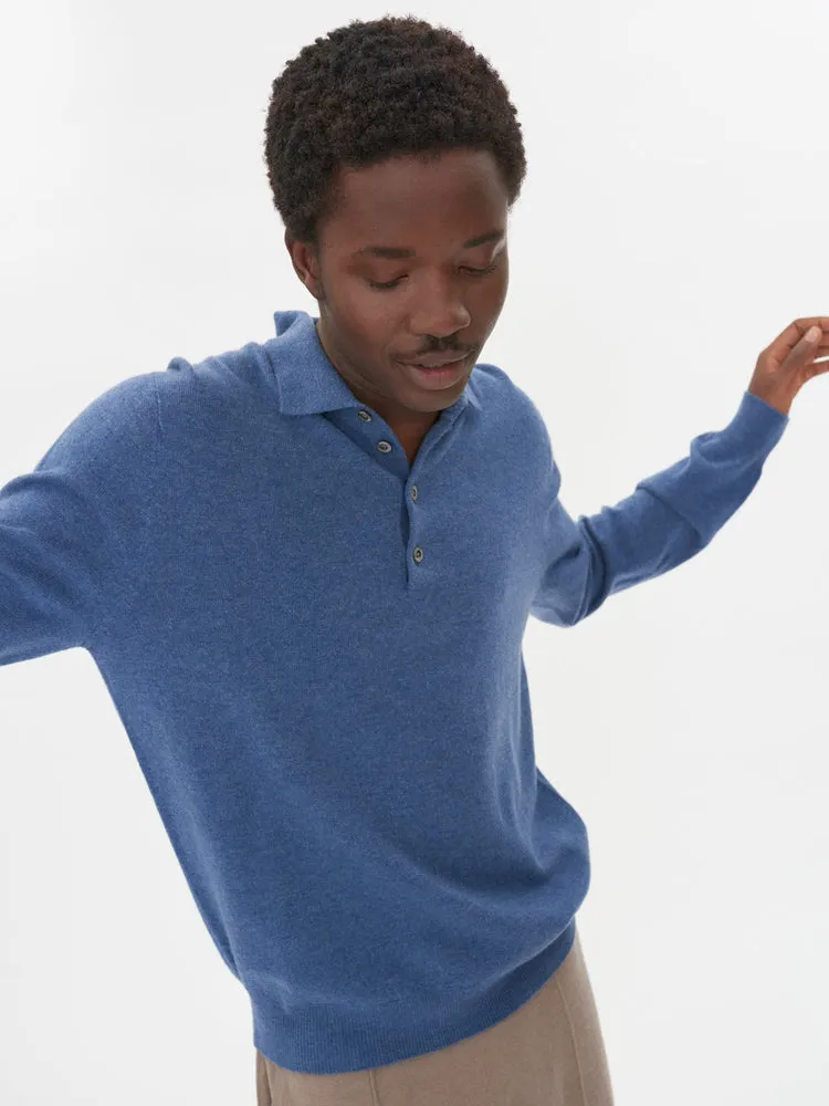 Men's Cashmere Polo Sweater Bijou Blue - Gobi Cashmere