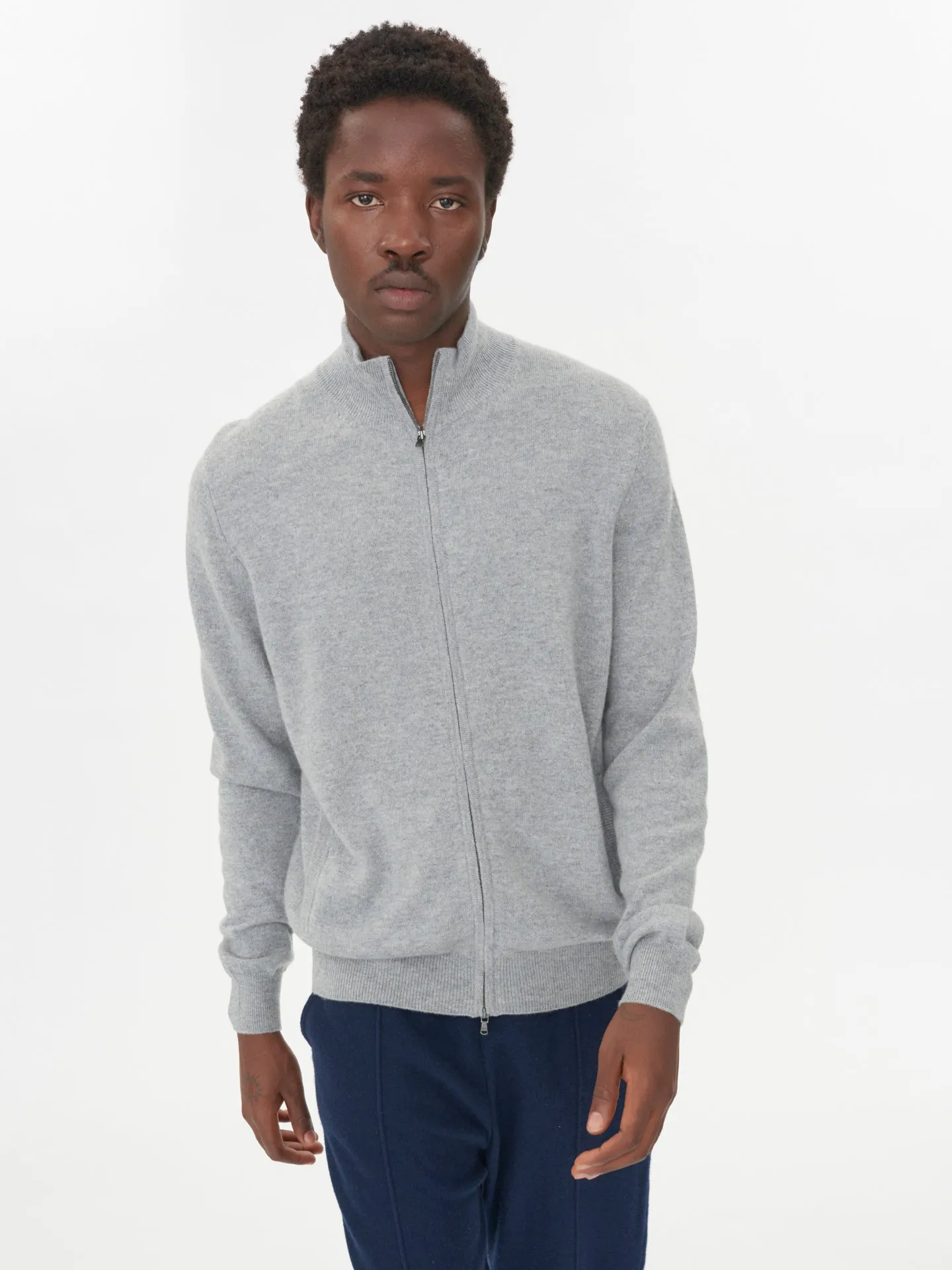 Men's Cashmere Full Zip Cardigan Light Gray - Gobi Cashmere