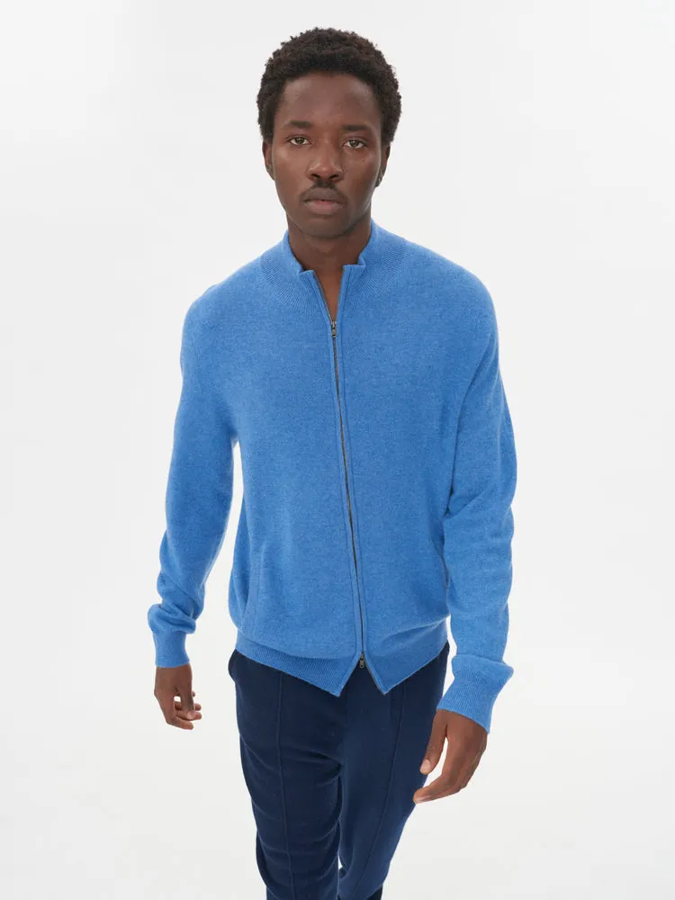 Men's Cashmere Full Zip Cardigan Blue - Gobi Cashmere