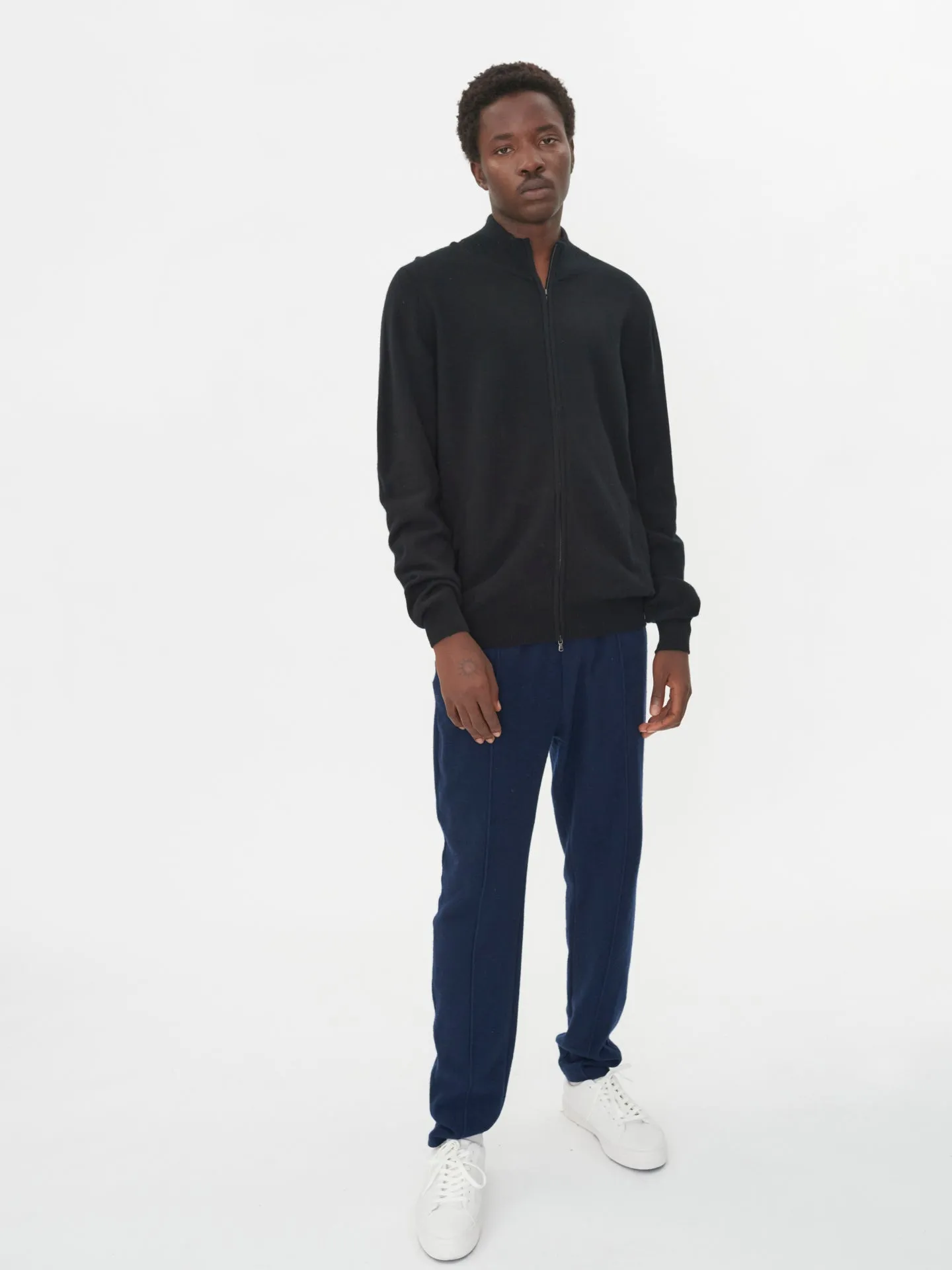 Men's Cashmere Full Zip Cardigan Black - Gobi Cashmere