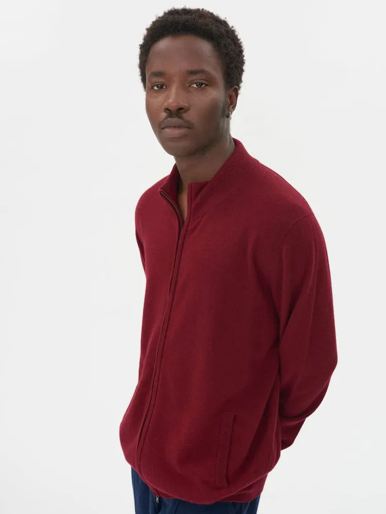 Men's Cashmere Full-Zip Cardigan Bordeaux - Gobi Cashmere
