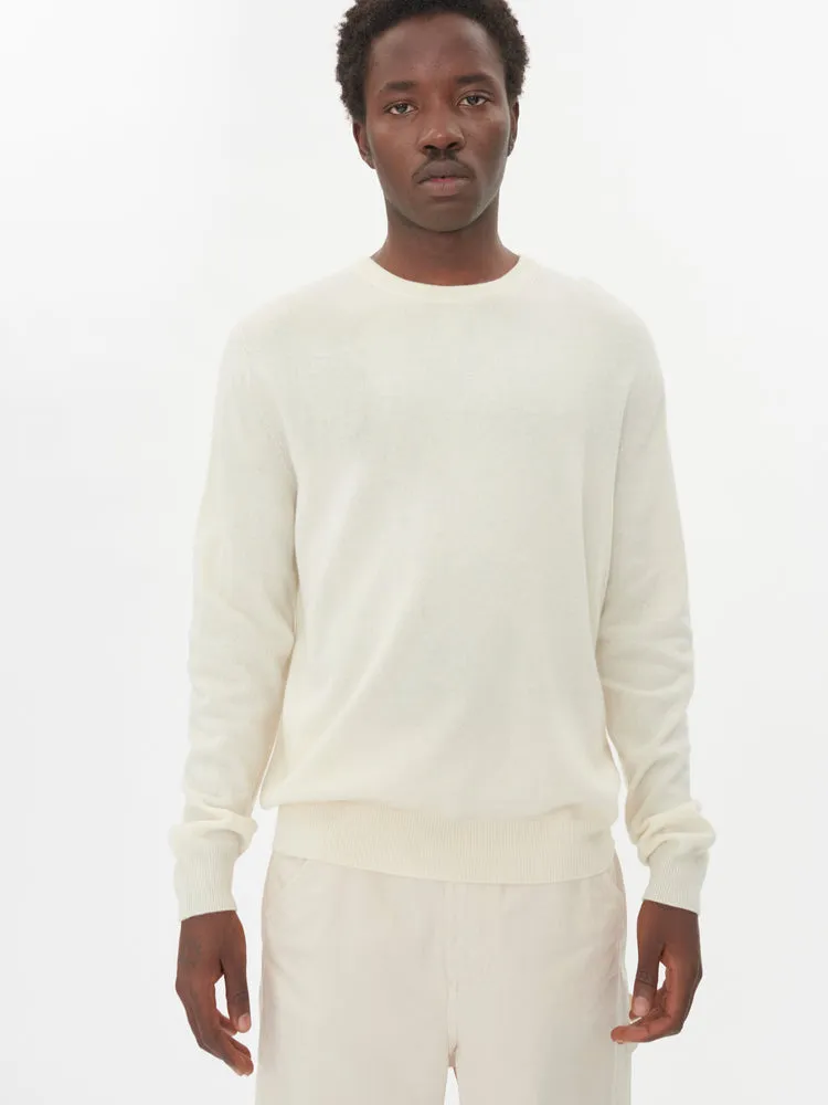 Men's Organic Cashmere Basic Crew Neck Sweater Off White - Gobi Cashmere