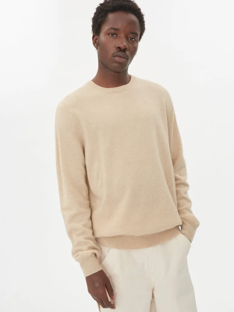 Men's Cashmere Basic Round Neck Sweater Beige - Gobi Cashmere