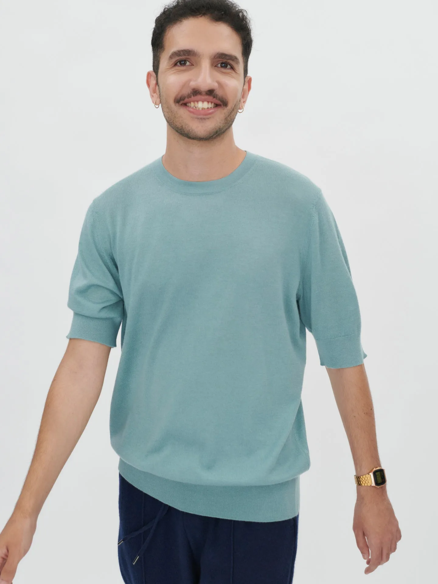 Men's Silk Cashmere T-Shirt slate - Gobi Cashmere