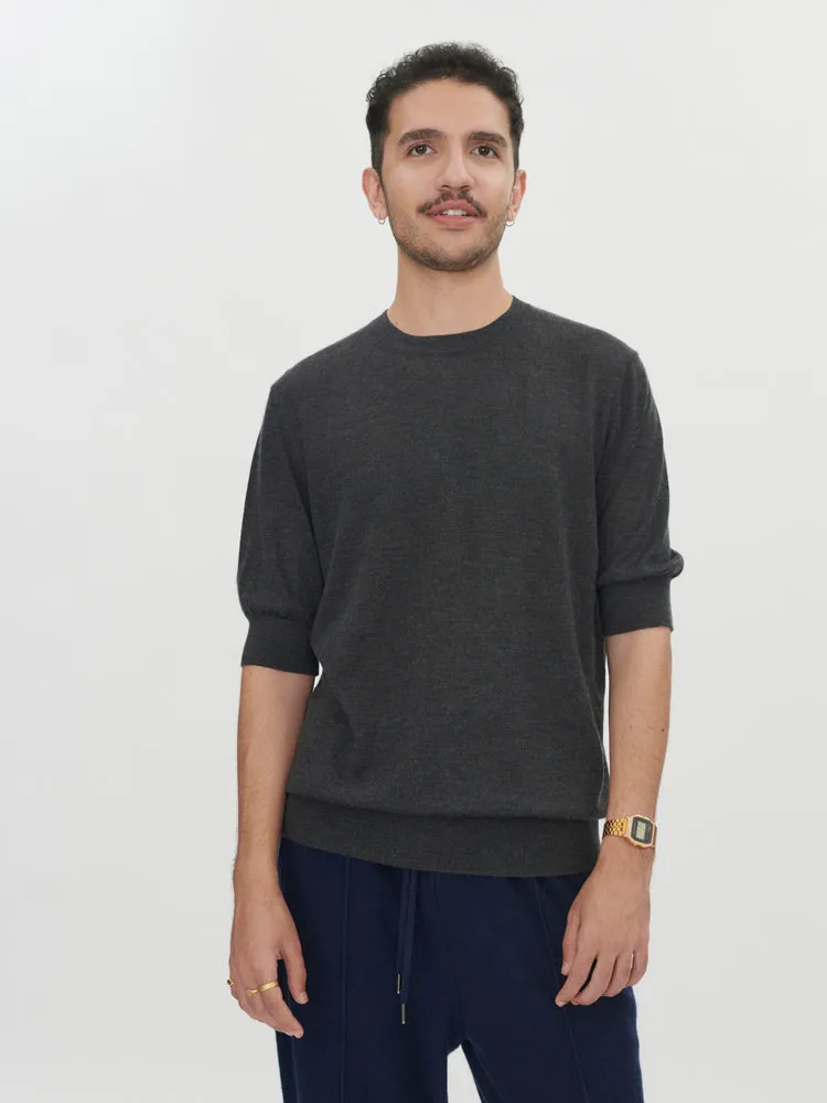 Men's Silk Cashmere T-Shirt charcoal - Gobi Cashmere