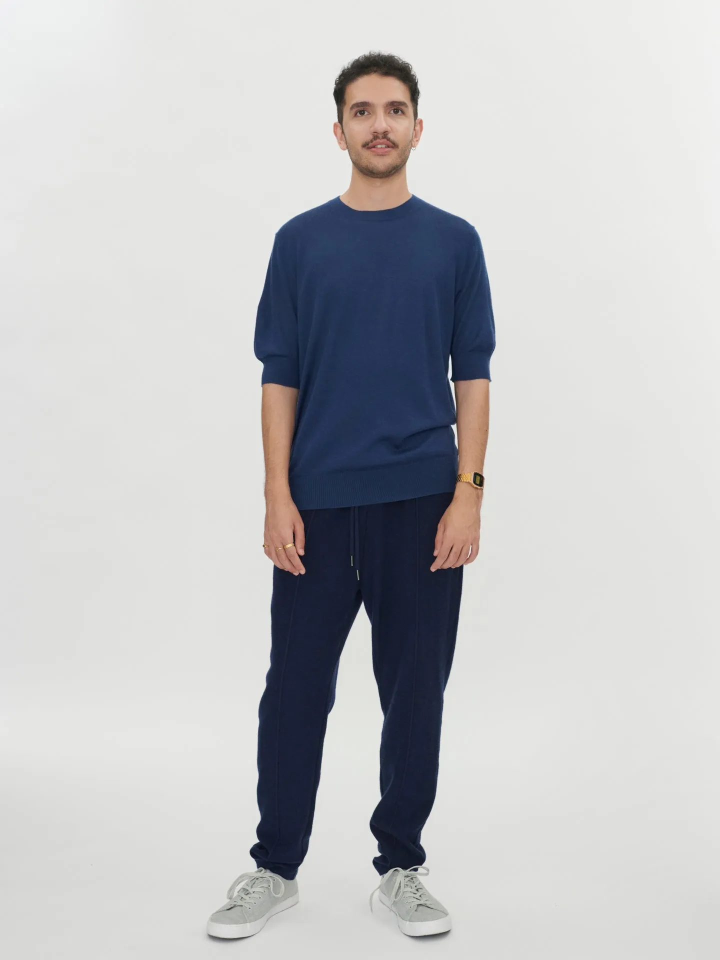 Men's Silk Cashmere T-Shirt Navy - Gobi Cashmere