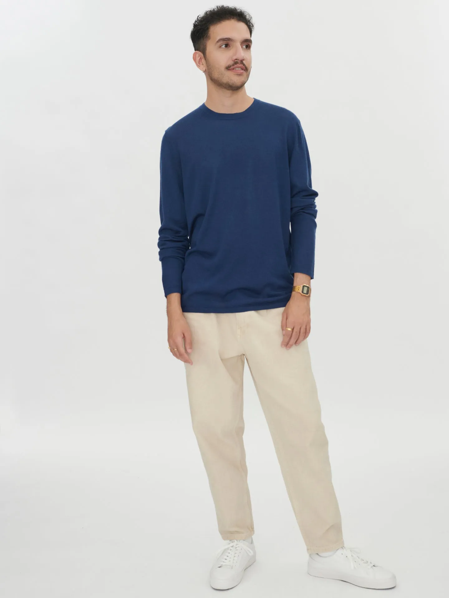 Men's Cashmere Silk Round Neck Navy - Gobi Cashmere 