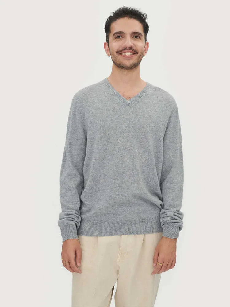 Men's Cashmere Basic V-Neck Sweater Vapor Blue - Gobi Cashmere
