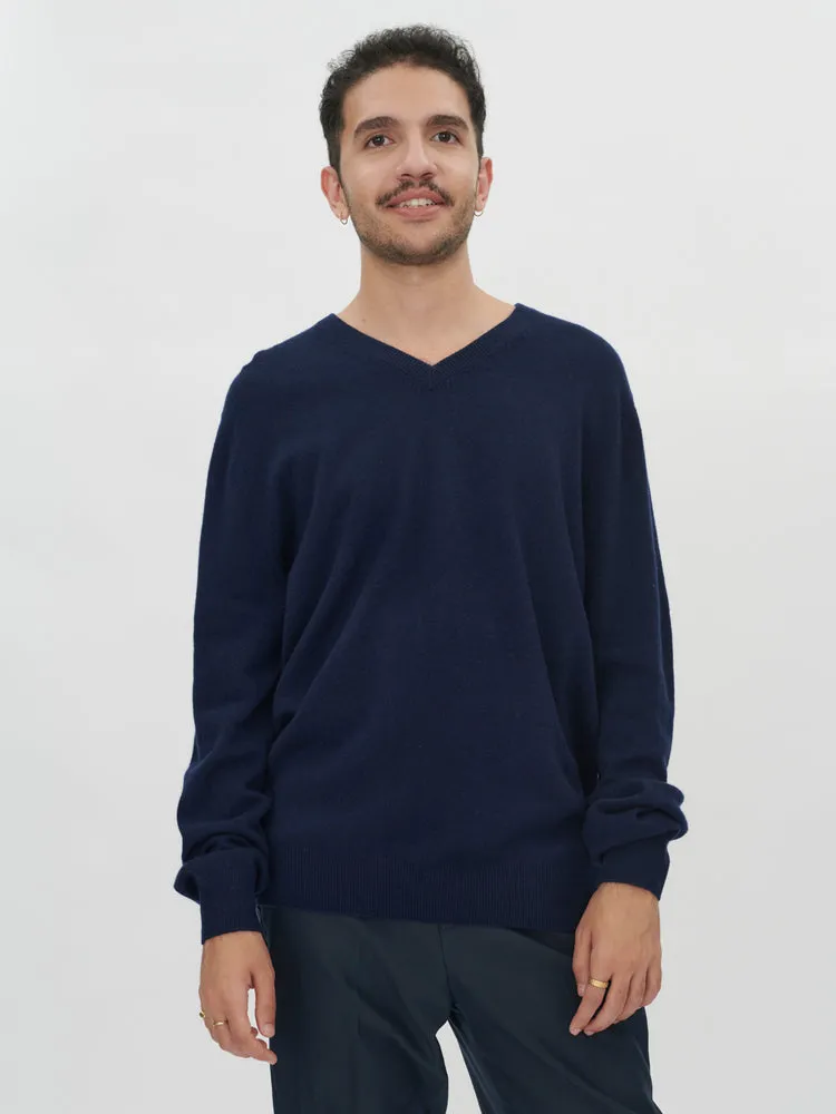 Men's Cashmere Basic V-Neck Sweater Navy - Gobi Cashmere