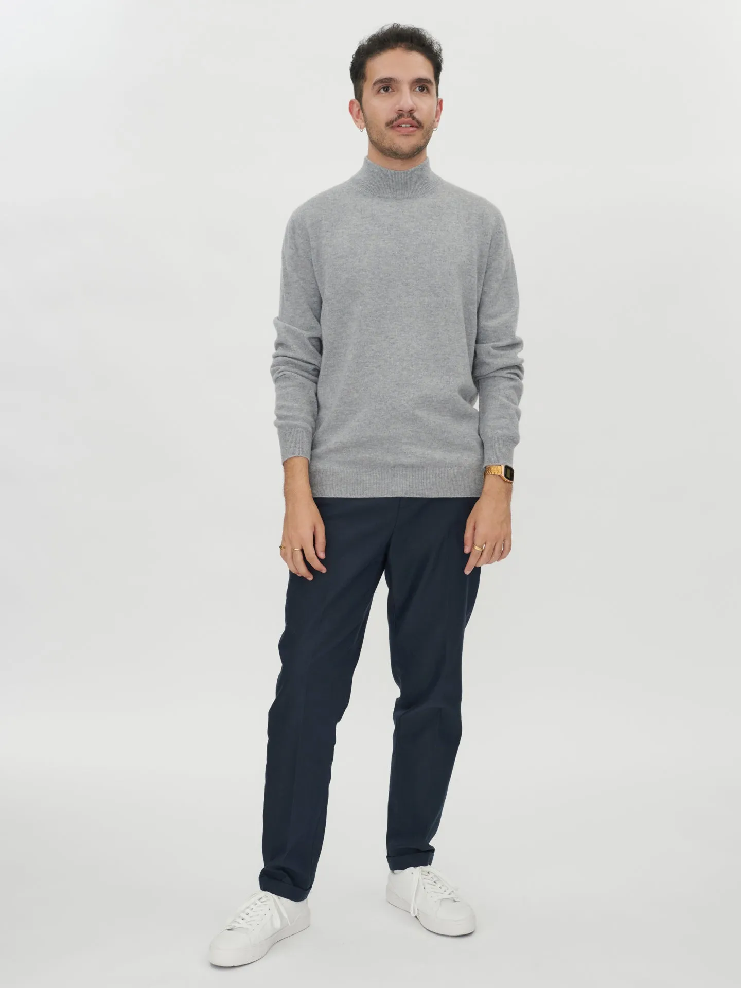 Men's Cashmere Mock Neck Sweater Light Gray - Gobi Cashmere