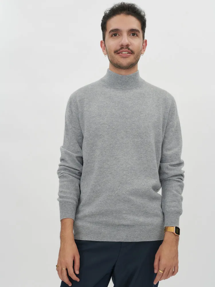 Men's Cashmere Mock Neck Sweater Light Gray - Gobi Cashmere