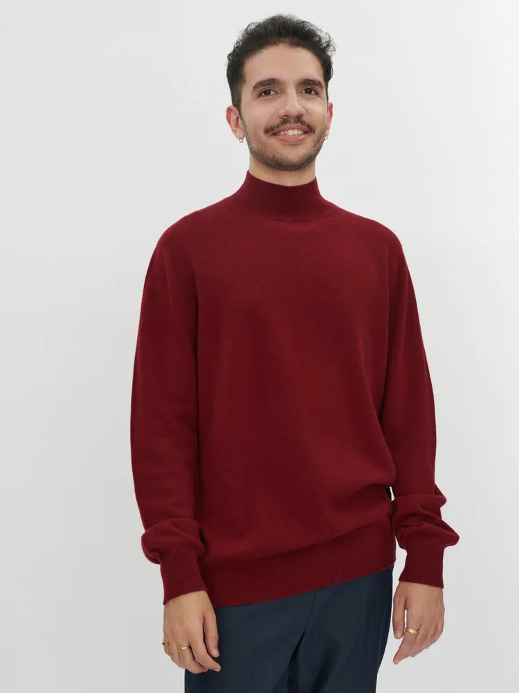 Men's Cashmere Mock Neck Sweater Bordeaux - Gobi Cashmere