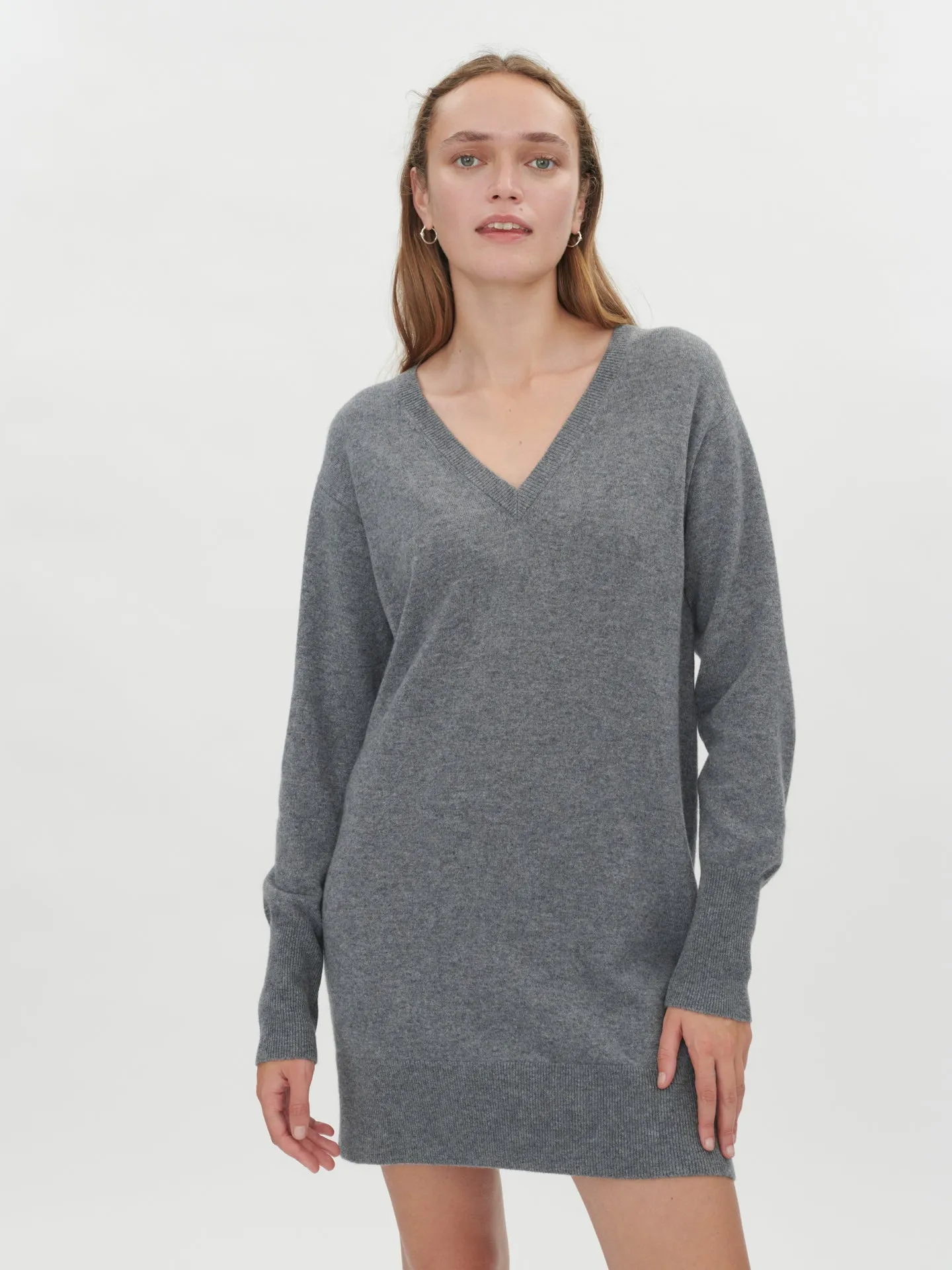 Women's Cashmere V-neck Tunic Dress Dim Gray - Gobi Cashmere