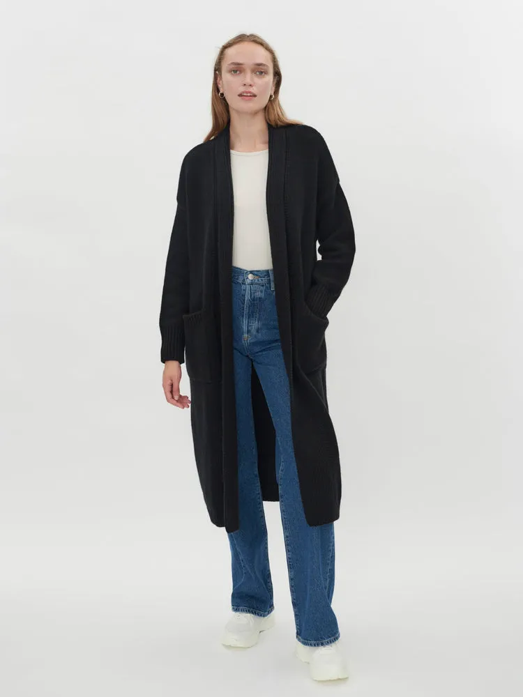 Women's Cashmere Long Cardigan Black - Gobi Cashmere