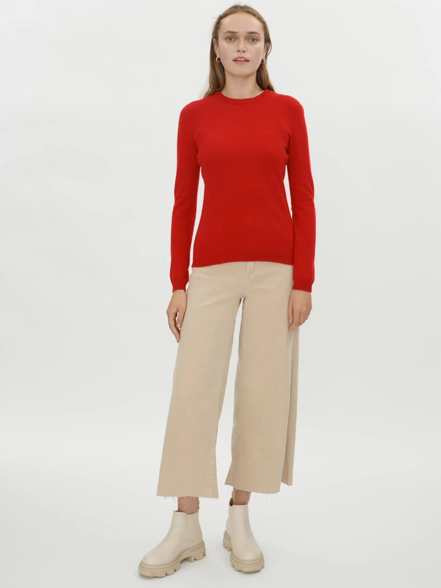 Women's Basic Crew Neck Sweater Red - Gobi Cashmere