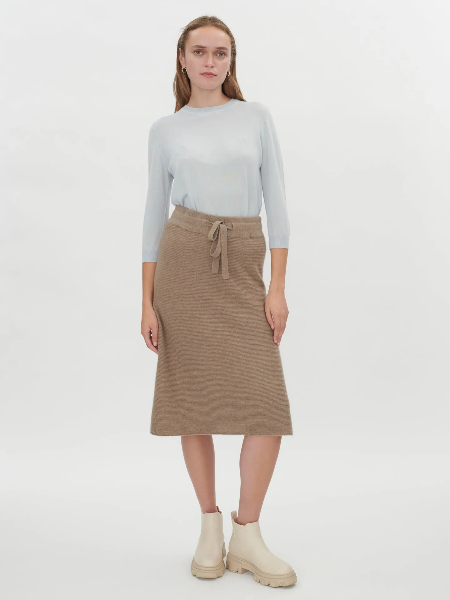 Women's Cashmere Midi Skirt Taupe - Gobi Cashmere 