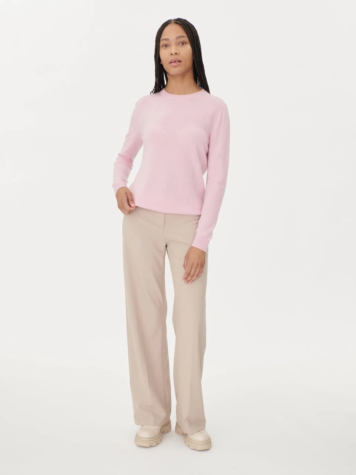 Women's Cashmere Basic Crew Neck Sweater Almond Blossom - Gobi Cashmere