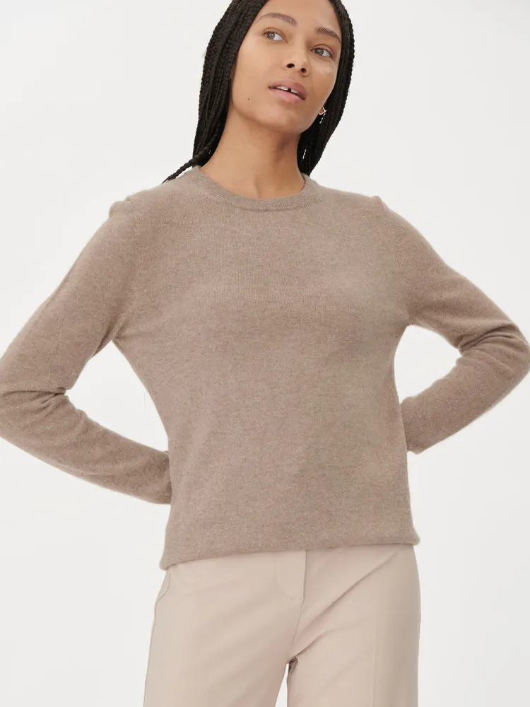 Women's Cashmere Organic Colour Basic Crew Neck Sweater Taupe - Gobi Cashmere