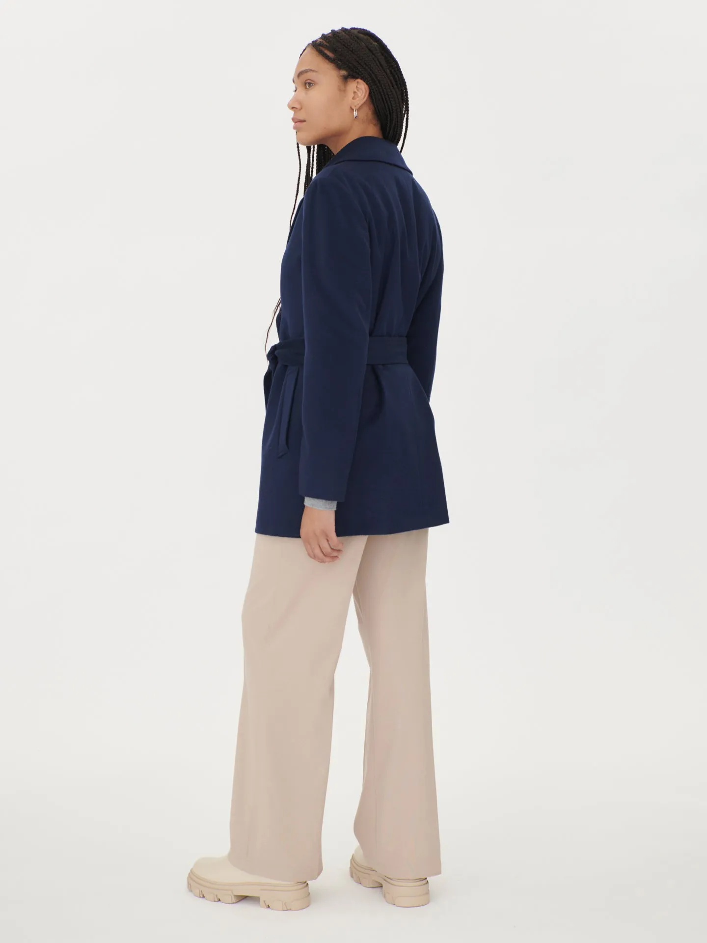 Women's Cashmere Belted Short Coat Midnight - Gobi Cashmere