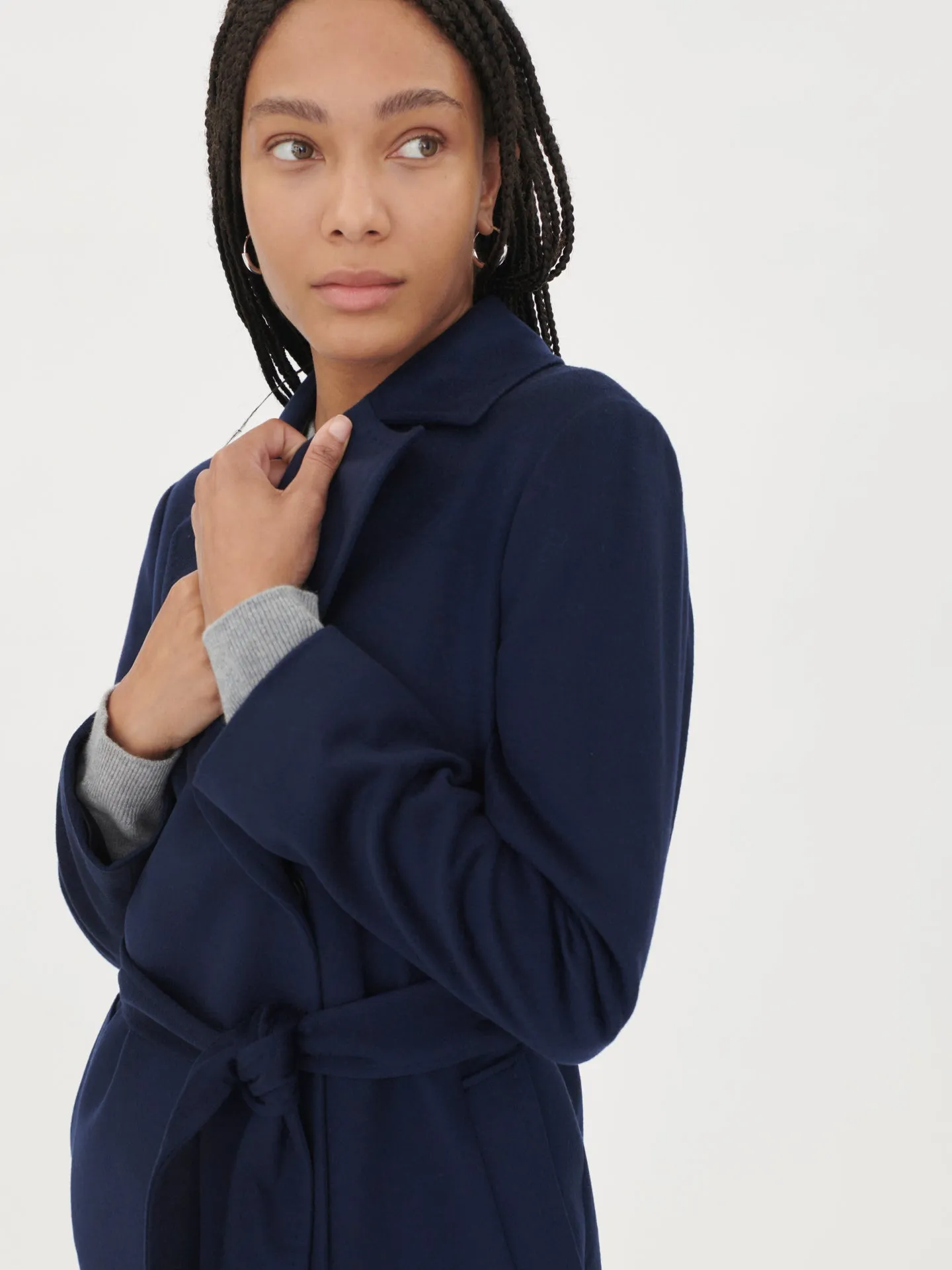 Women's Cashmere Belted Short Coat Midnight - Gobi Cashmere