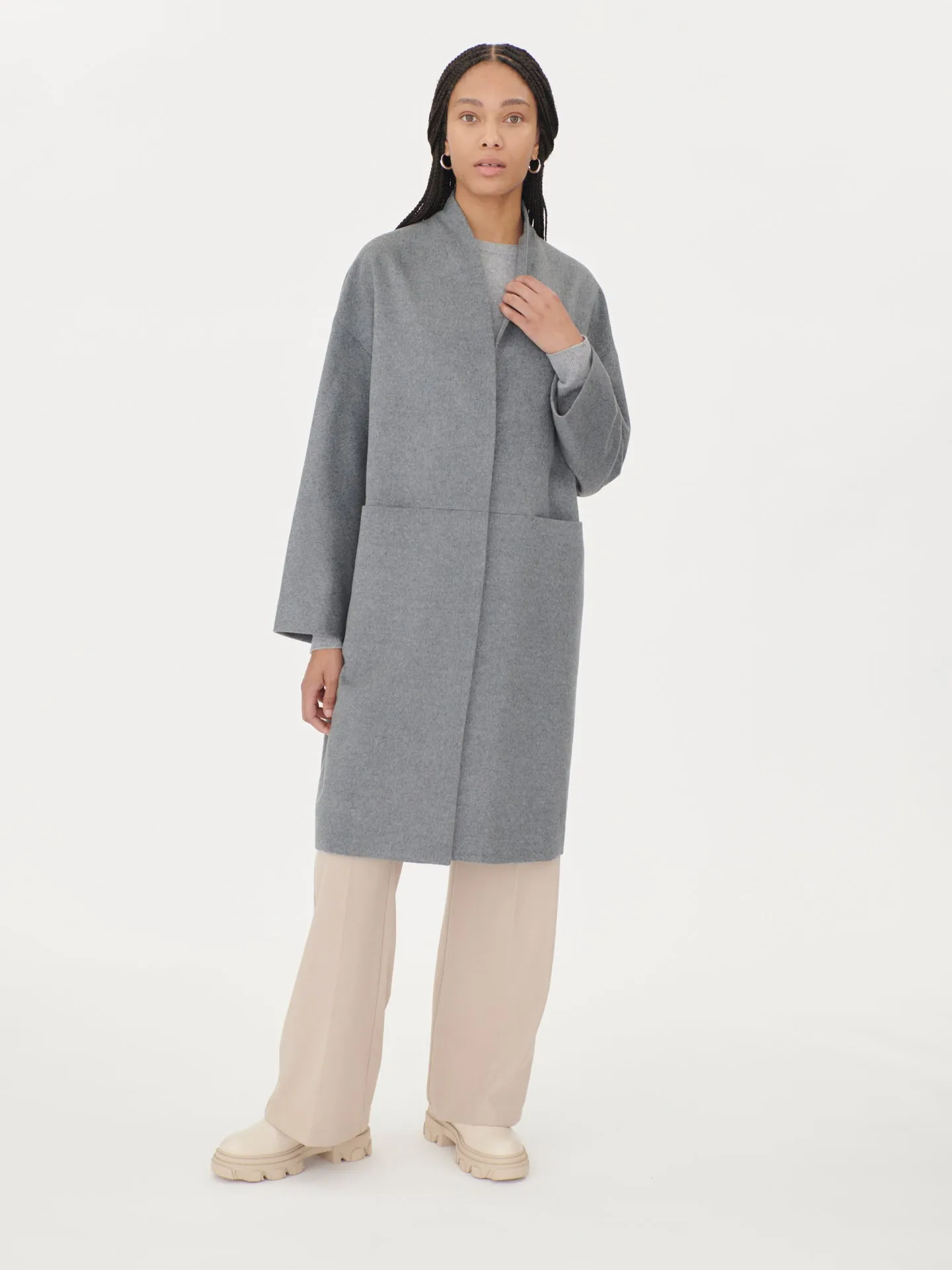 Women's Cashmere Stand Collar Coat Stone Gray - Gobi Cashmere