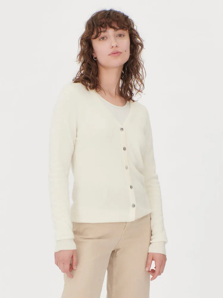 Women's Cashmere V-neck Button Cardigan Marshmallow - Gobi Cashmere