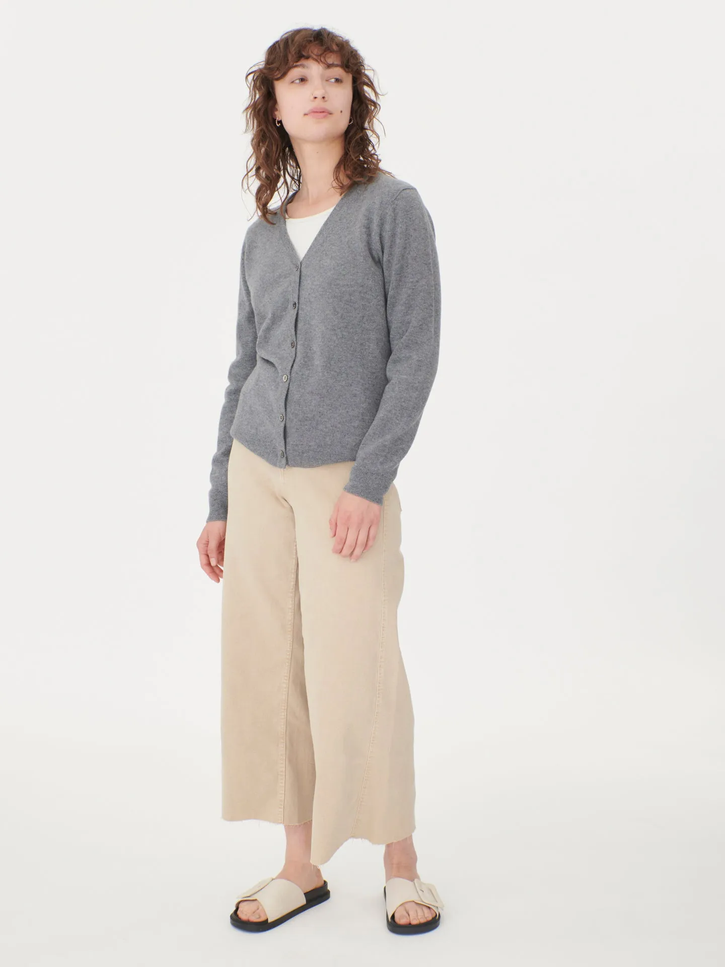 Women's Cashmere V-neck Button Cardigan Dim Gray - Gobi Cashmere
