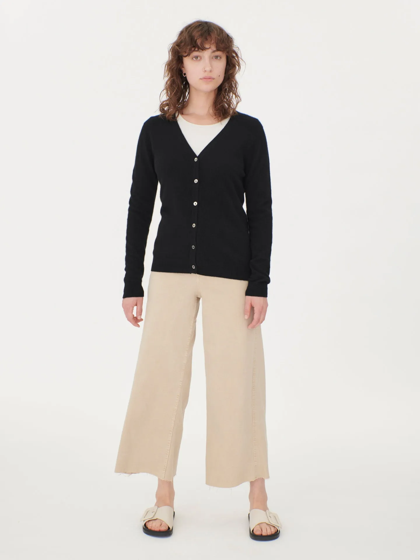 Women's Cashmere V-neck Button Cardigan Black - Gobi Cashmere