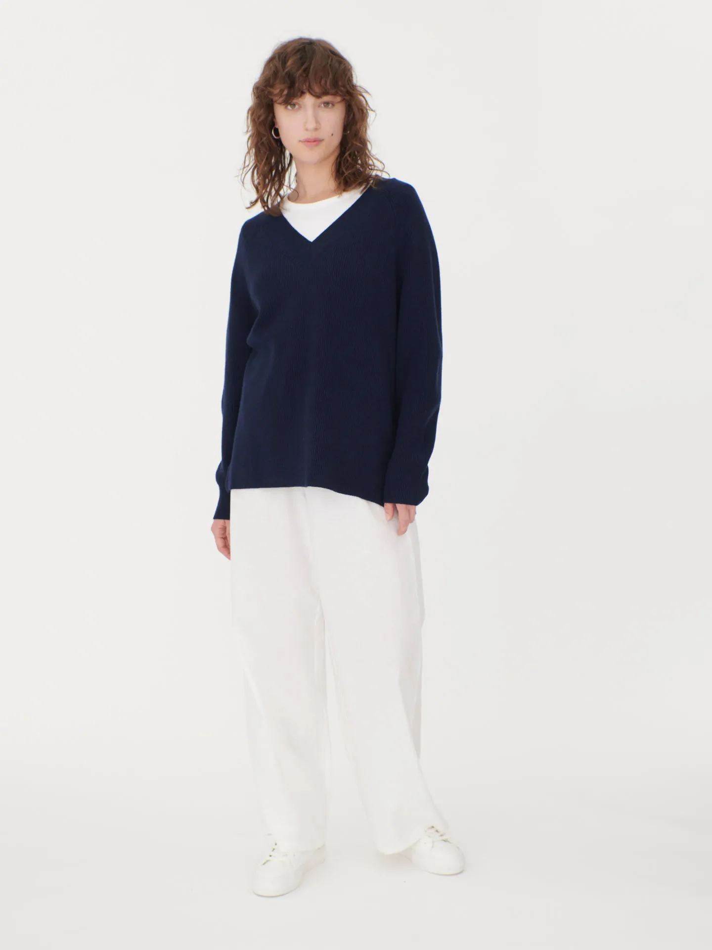 Women's Cashmere English Rib Stitch Pullover Navy - Gobi Cashmere