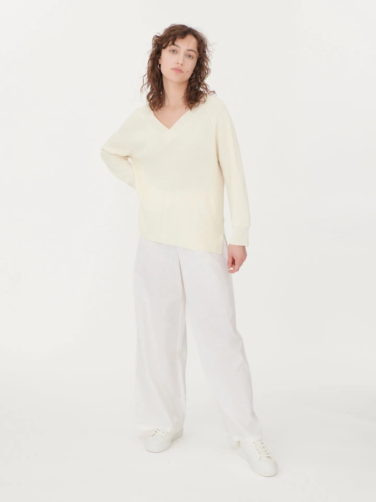 Women's Cashmere English Rib Stitch Pullover White - Gobi Cashmere