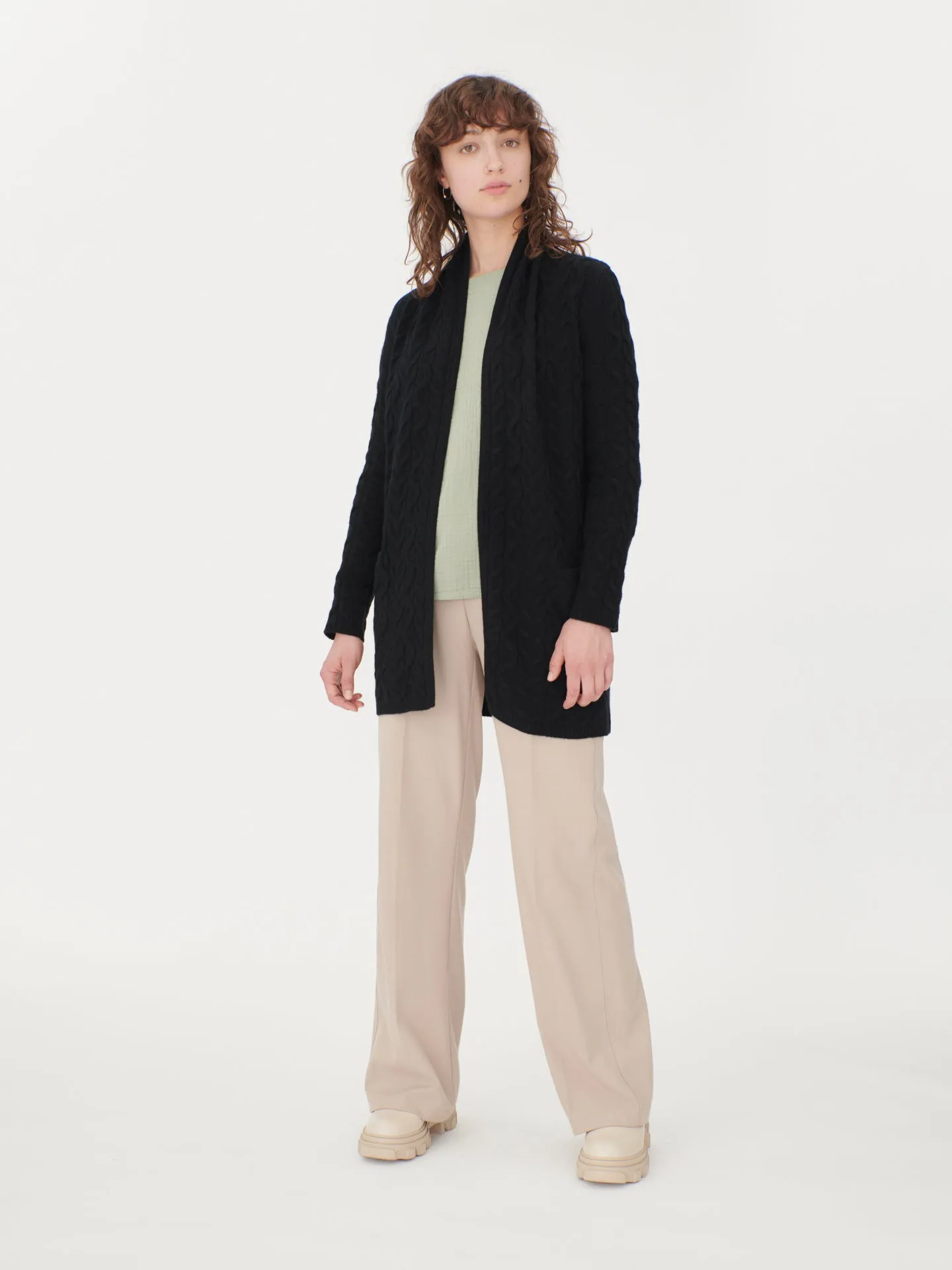 Women's Cashmere Cable Cardigan Black - Gobi Cashmere
