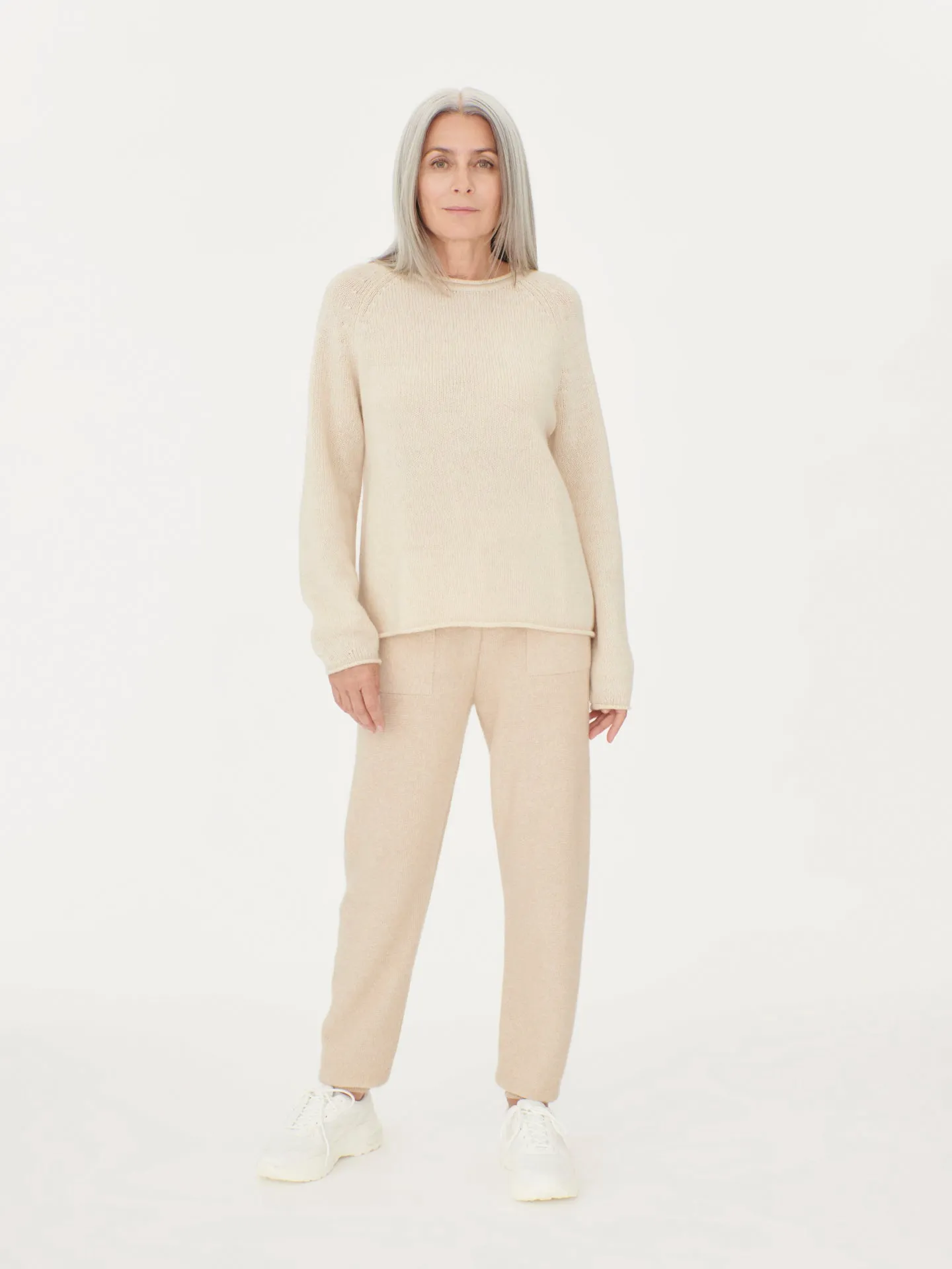 Women's Cashmere Mouline Sweater Off White - Gobi Cashmere