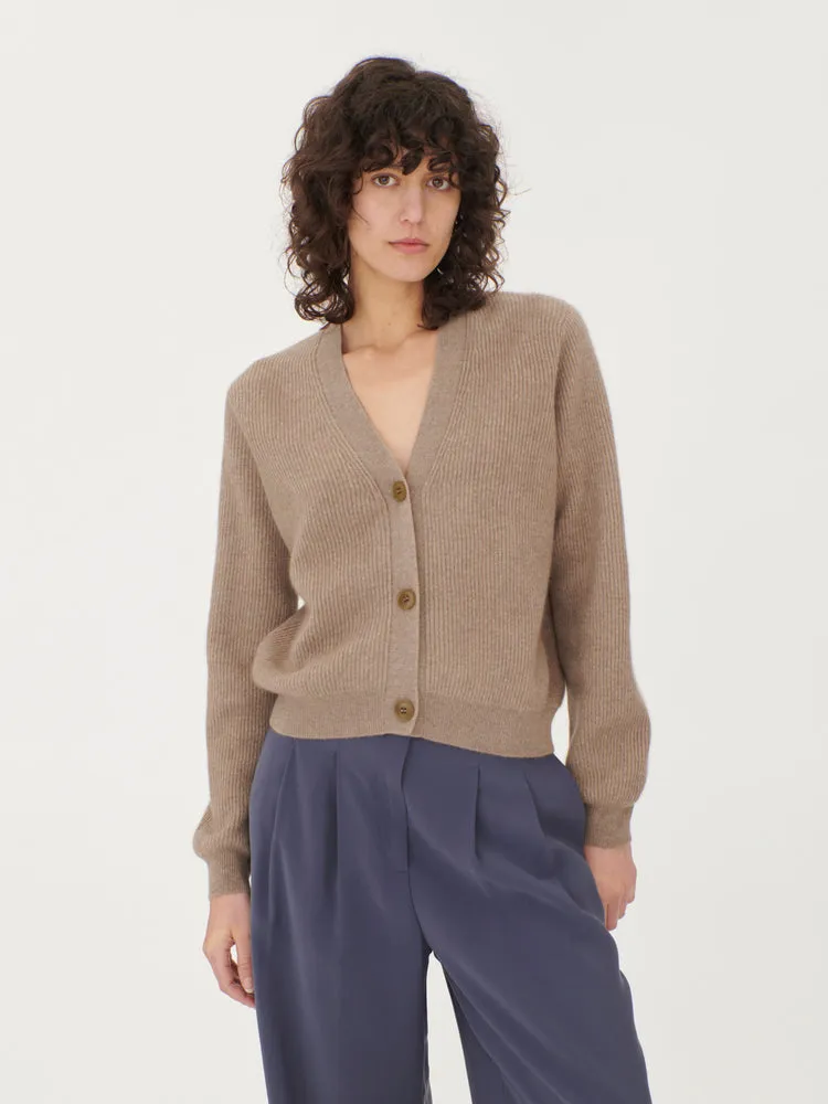 Women's Cashmere Short Cardigan Taupe - Gobi Cashmere