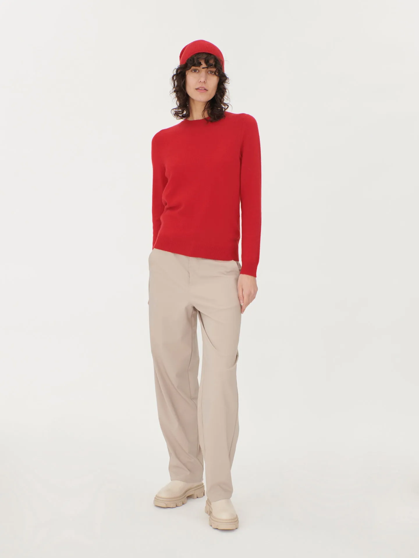 Women's Cashmere €99 Hat & Sweater Set Racing Red - Gobi Cashmere