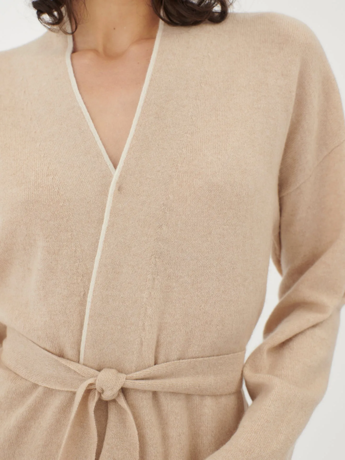Women's Cashmere Contrast-Tipped Bathrobe Beige - Gobi Cashmere