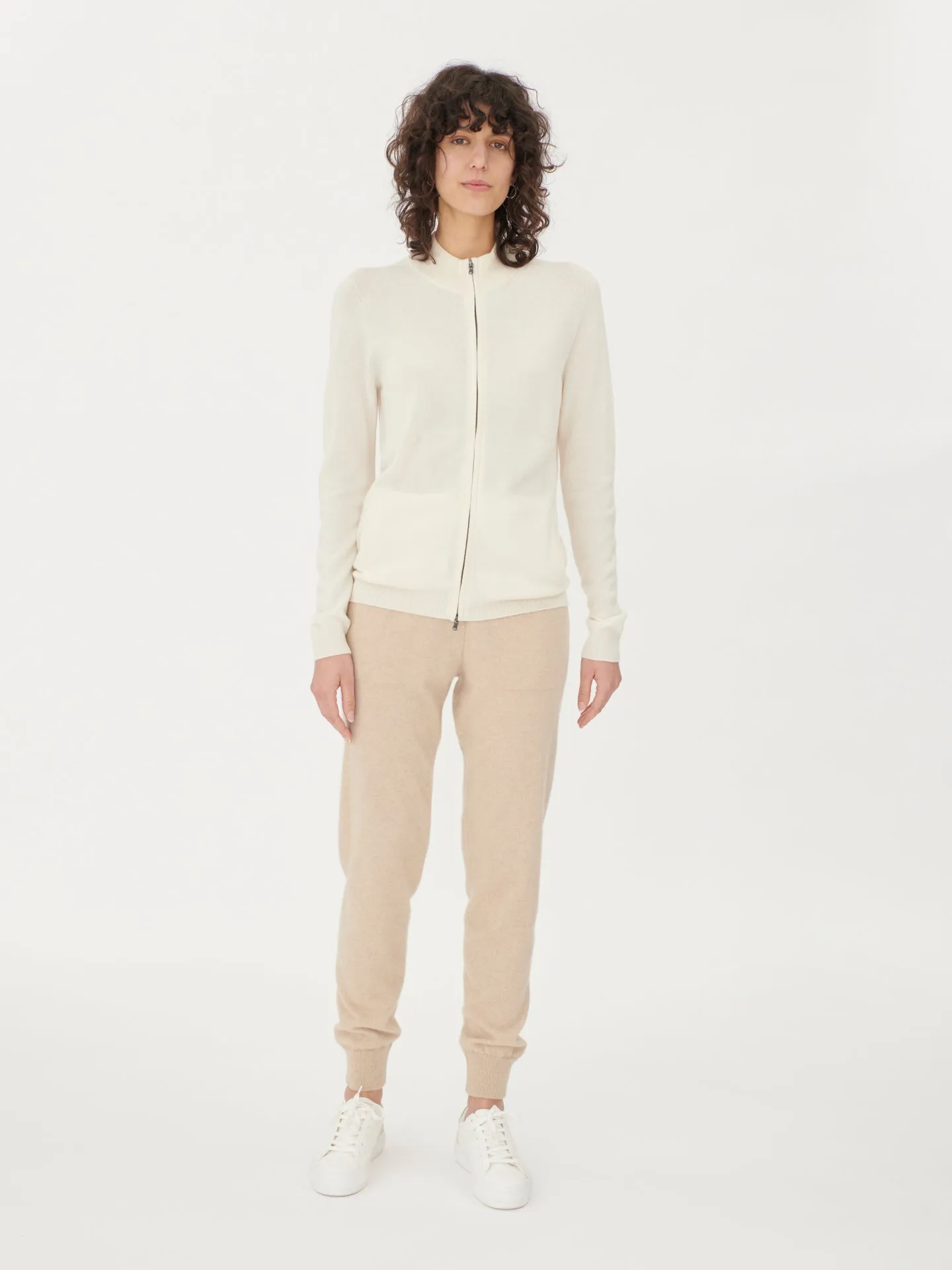 Women's Cashmere Full-Zip Cardigan Marshmallow - Gobi Cashmere