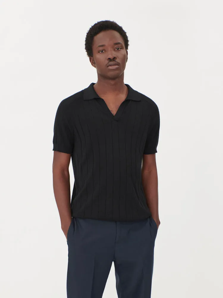 Men's Silk Cashmere Knit Polo Shirt Black - Gobi Cashmere