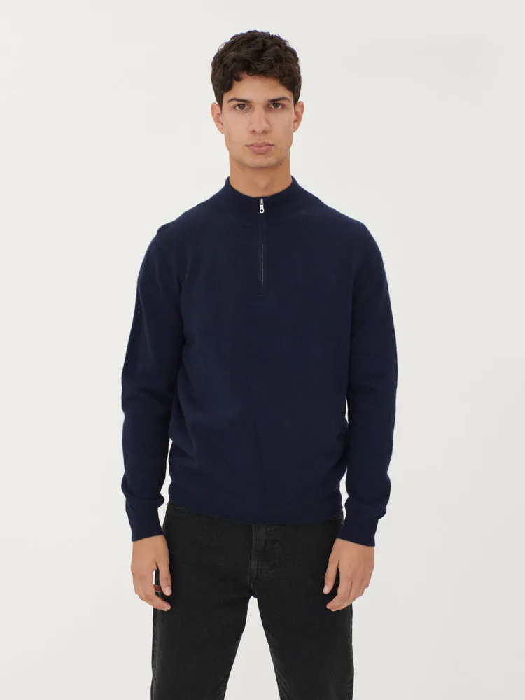 Men's Cashmere Half Zip Sweater Navy - Gobi Cashmere