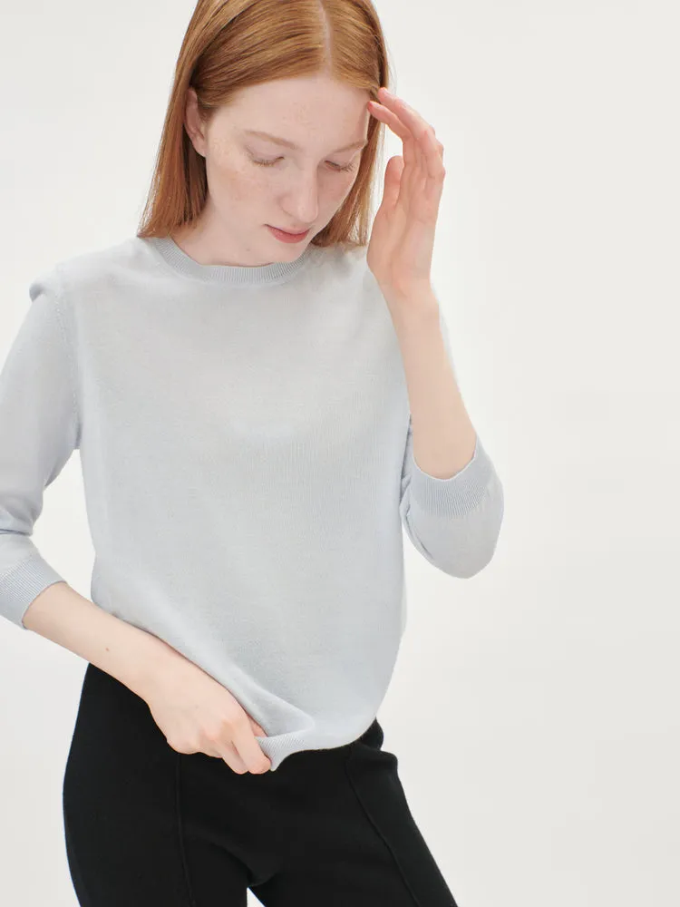 Women's Silk Cashmere Short-Sleeved R-Neck Top Ice Flow - Gobi Cashmere
