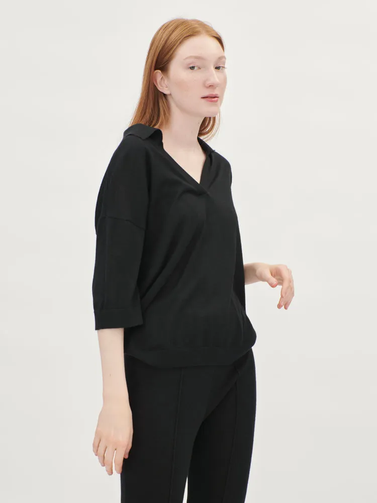 Women's Silk Cashmere Polo Black - Gobi Cashmere 
