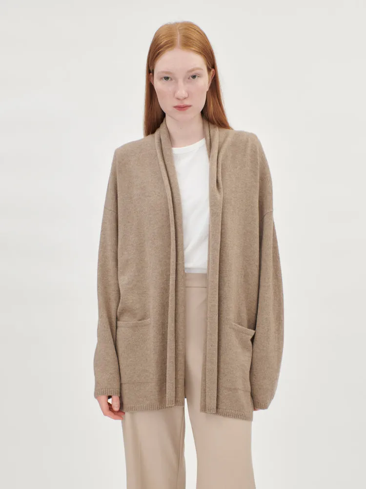 Women's Cashmere Relaxed Shawl Cardigan Taupe - Gobi Cashmere