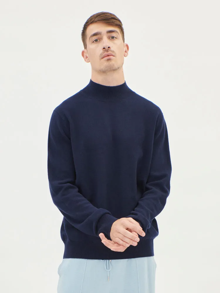Men's Cashmere Mock Neck Sweater Navy - Gobi Cashmere