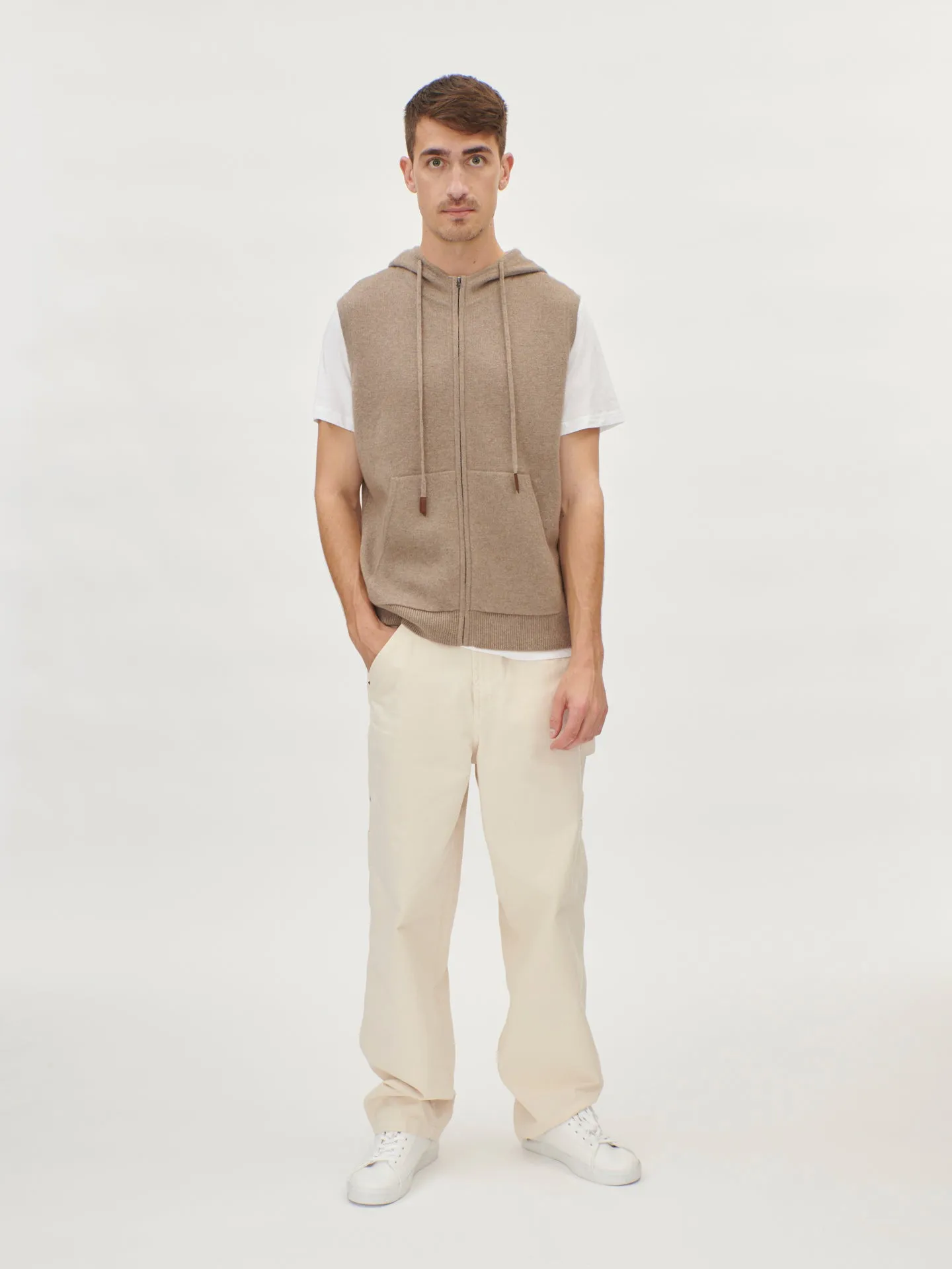 Men's Cashmere Hooded Vest Taupe - Gobi Cashmere