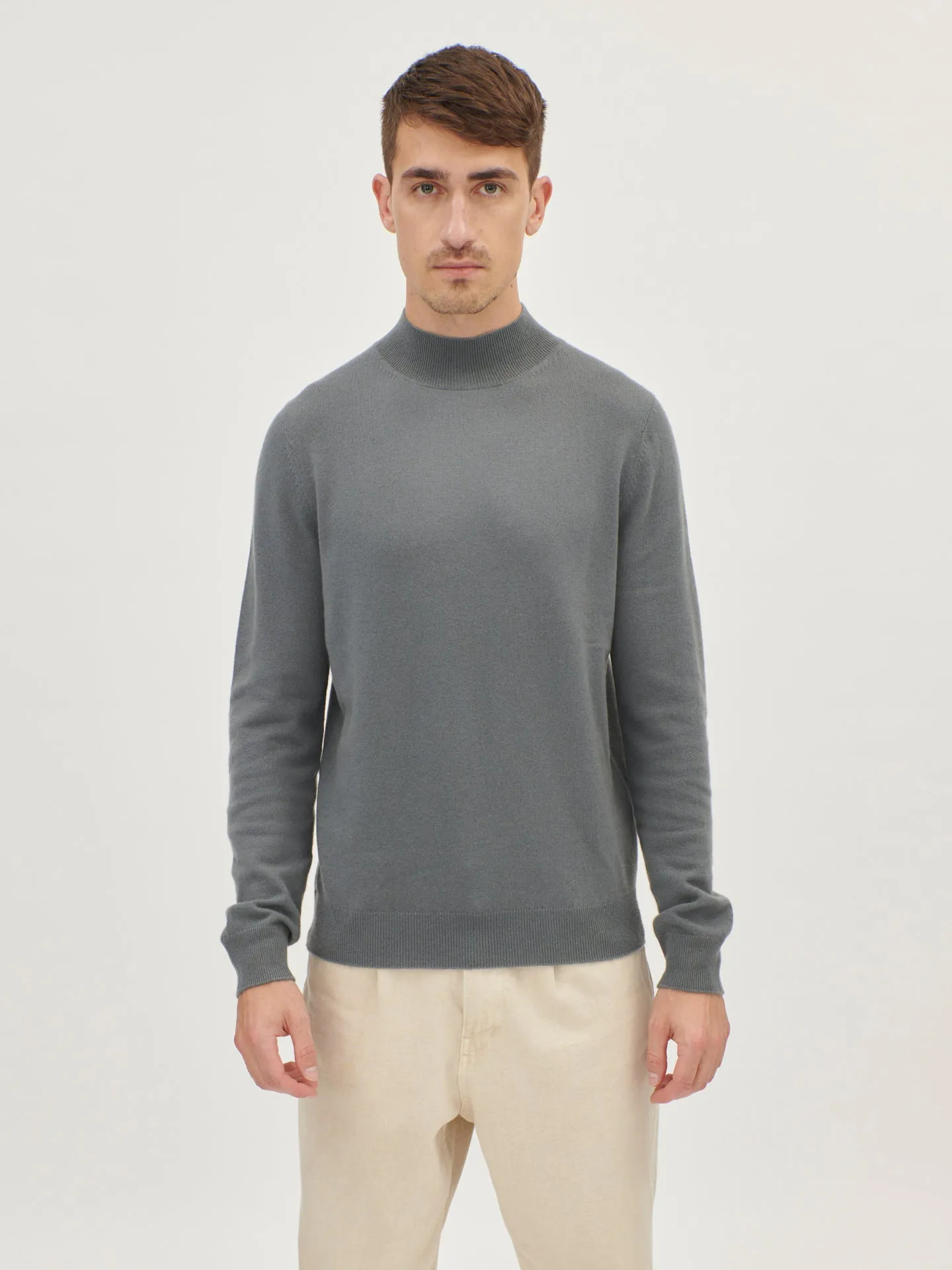 Men's Cashmere Basic Mock Neck Sweater Neutral Gray - Gobi Cashmere