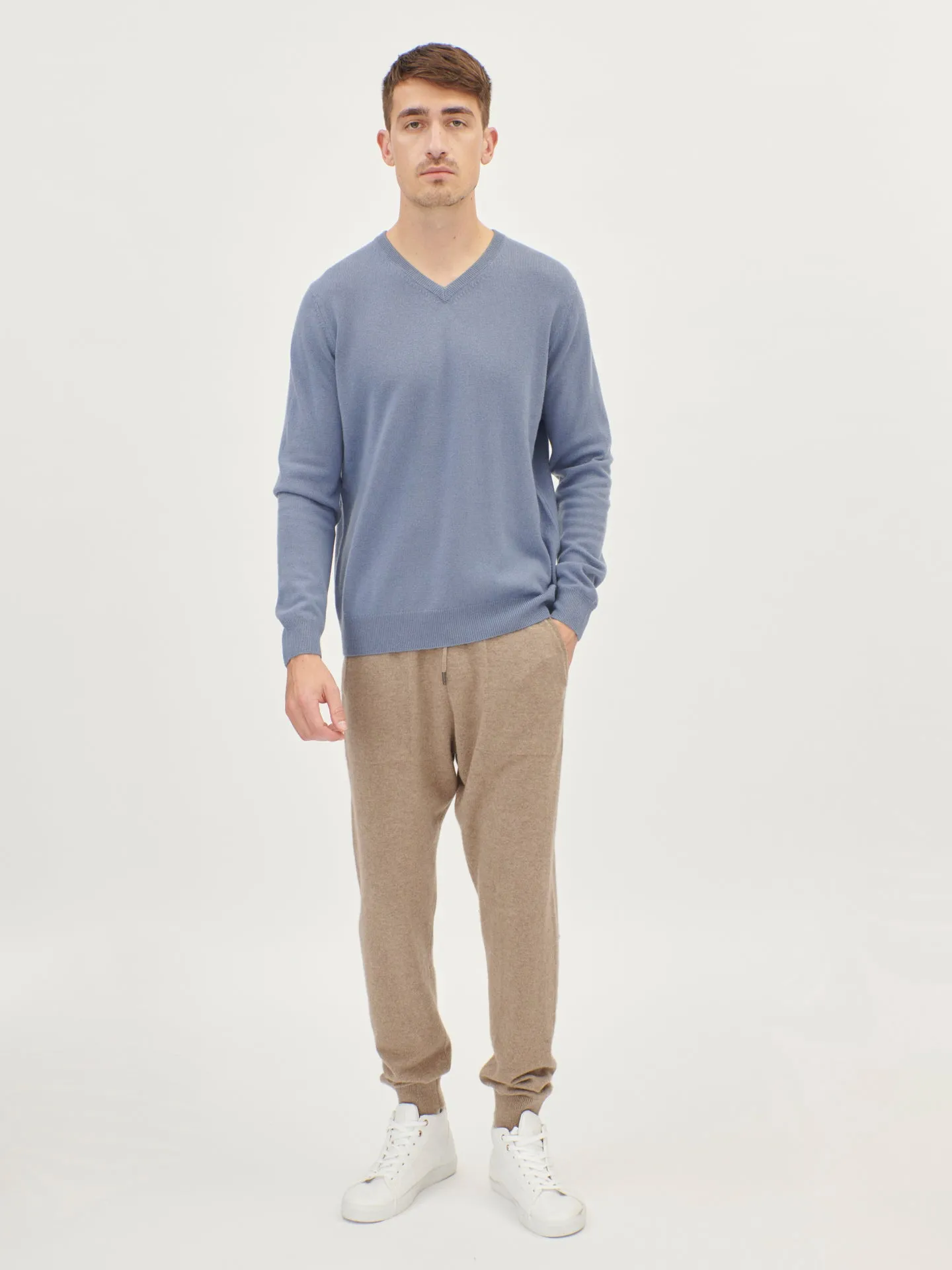 Men's Cashmere Basic V-Neck Sweater Purple Impression - Gobi Cashmere