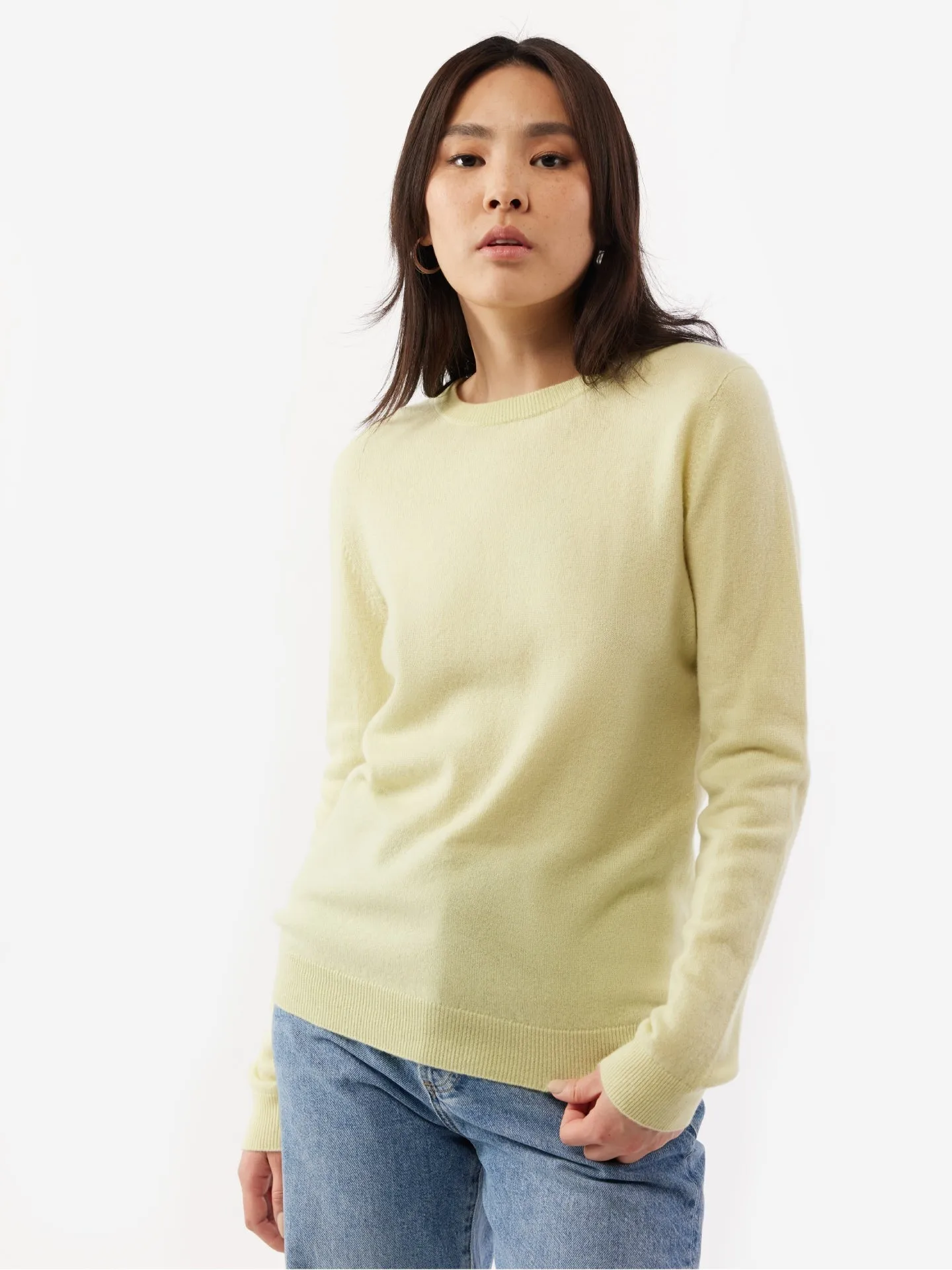 Women's Cashmere Basic Crew Neck Sweater Green - Gobi Cashmere