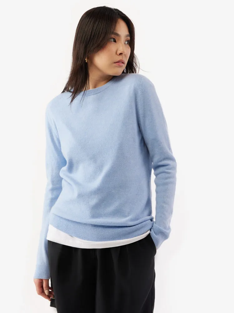 Women's Cashmere Basic Crew Neck Sweater Light Blue - Gobi Cashmere