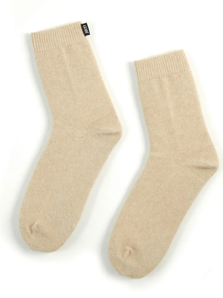 Women's Cashmere Trim Knit Socks Beige - Gobi Cashmere